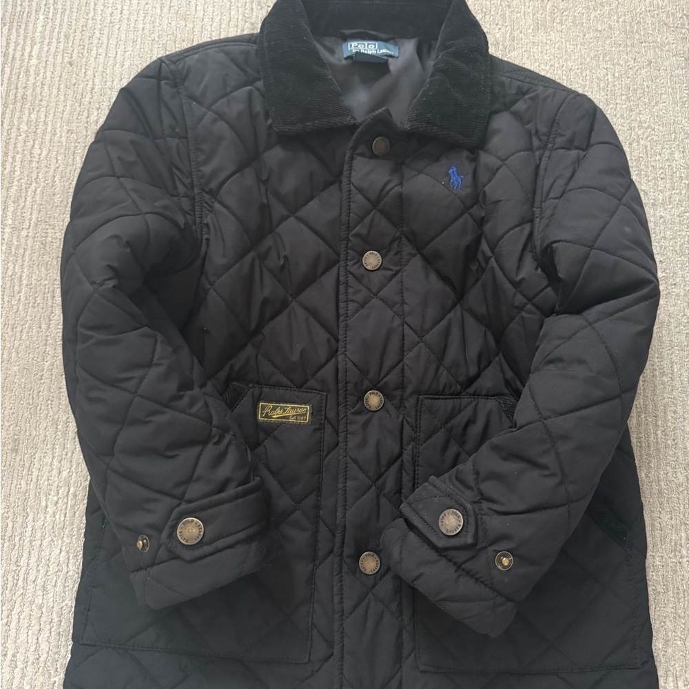 Polo by Ralph Lauren Black Quilted snap front kids Jacket coat 7 sz XS or 7